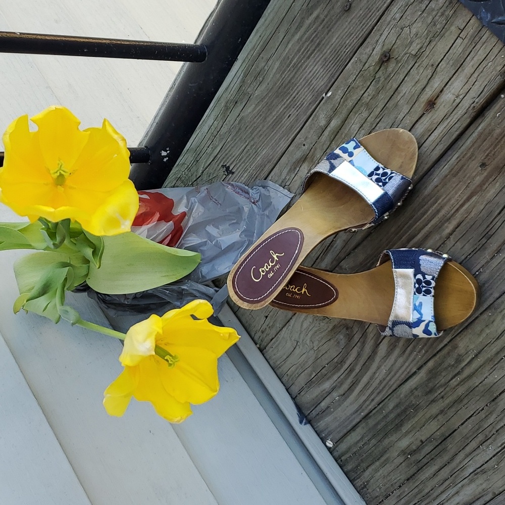 Coach Allissa Wooden Denim Patchwork Kitten Heel Size 7 - Picture 6 of 12